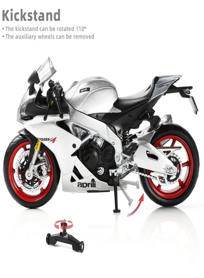 Risopen 1:12 Motorcycle Model for Aprilia RSVA RR1000 Metal Die-cast with Plastic Motorcycle Model No Assembly Required Mini Finished Moto Gift for Adult（Silver） - Image 4